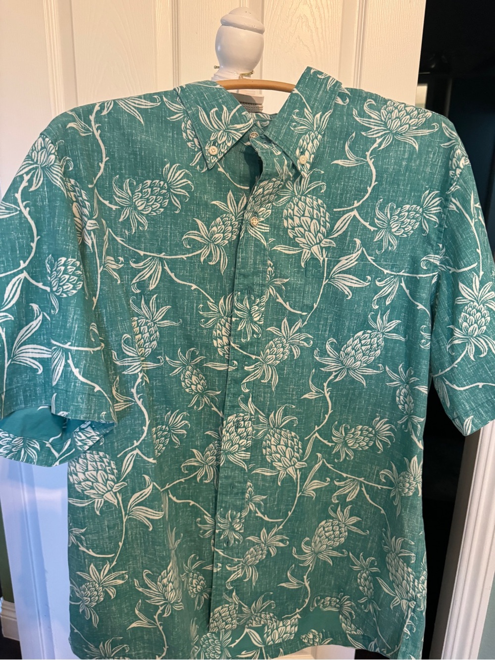 Reyn Spooner Hawaiian Shirt Pineapple Floral Teal Green Men’s Large